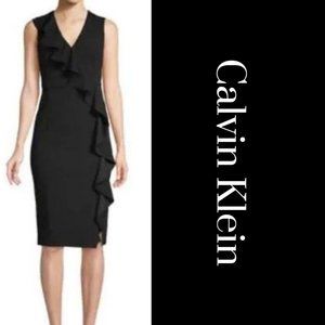 Calvin Klein - LBD cocktail formal midi ruffled front cap sleeve dress Size 4